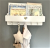 White Wooden Wall Shelf with Hooks48cm