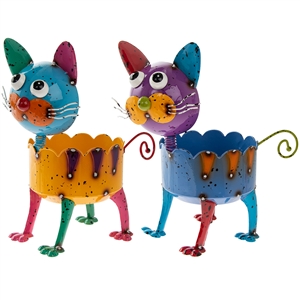 Bright Eyes Colourful Standing Metal Cat Planter