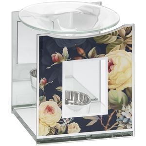 Silver Glass Oil Burner with Rose Blossom Design