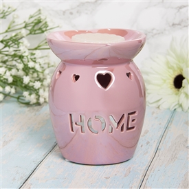 Ceramic Oil Burner / Wax Melter Cut Out Home Design - Pink Lustre 13cm