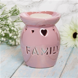 Ceramic Oil Burner / Wax Melter Cut Out Family Design - Pink Lustre 13cm