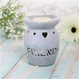 Ceramic Oil Burner / Wax Melter Cut Out Friends Design - Grey Lustre 13cm