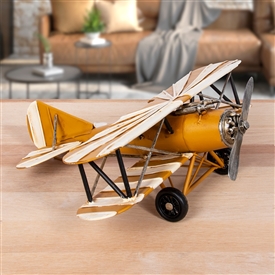 Yellow & White Striped Bi-Plane Ornament 27cm