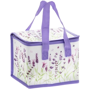 White and Purple Lunch Bag with Lavender Design