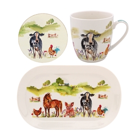 DUE MAR Farmyard  Mug Coaster And Tray Set