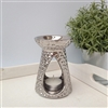 Dimpled Effect Silver Teardrop Wax Melter / Oil Burner 12cm