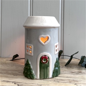 Ceramic Pottery House Christmas Wax Burner 13cm - Grey