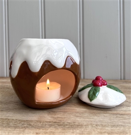 Large Christmas Pudding Ceramic Wax Burner with Lid