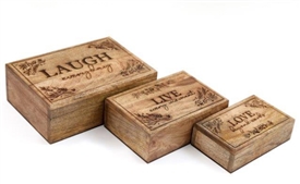 DUE JAN Set Of 3 Wooden Live/Love/Laugh Boxes 25cm