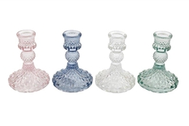 4asst Coloured Glass Candle Holder 10cm