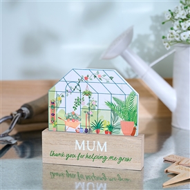 Large Floral Green House Plaque - Mum 15.5cm