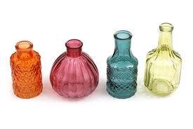 Set Of 4 Coloured Glass Vases 12cm