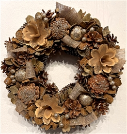 Dried Leaves & Glitter Gauze Christmas Wreath 35cm