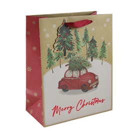 Large Car With Christmas Tree Gift Bag 33cm