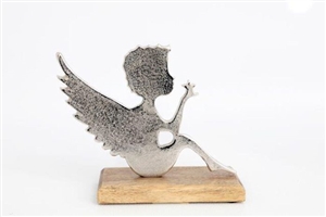 Silver Angel On Wooden Base