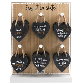 ##Set of 24 Heart Slate Hanging Decorations on Displa