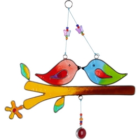 ##Love birds on a Stick Resin Suncatcher on String