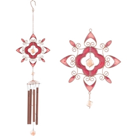 ##Red Abstract with Metal Resin Windchime