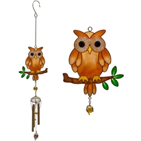 ##Brown Owl with Metal Resin Windchime