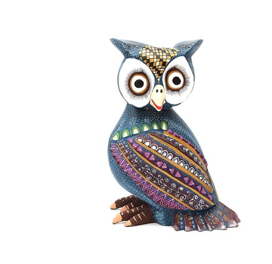 Bardo the Blue Owl Genuine Oaxacan Wood Carving for Sale