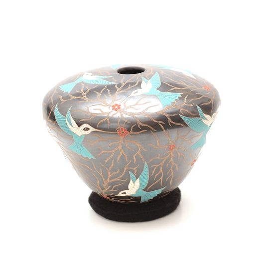 Hummingbird Vase Genuine Hand Coiled Mata Ortiz Pottery