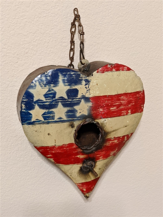 Small Metal Birdhouse, Unique Patriotic Style, Outdoor or Indoor, Decorative Birdhouse Decor