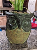 Ceramic Owl Flower Pot, Green, Owl Gifts, Mexican Pottery, Indoor Outdoor Owl Decorations, Large Pot