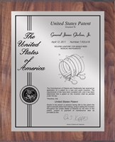 Patent Plaques Custom Wall Hanging Contemporary Patent Plaque - 10.5" x 13" Silver and Walnut.