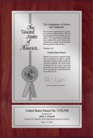 Patent Plaques Custom Wall Hanging Contemporary Patent Plaque - 8" x 12" Silver and Cherry.