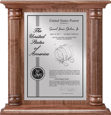 Patent Plaques Custom Wall Hanging Contemporary Column Patent Plaque - 12" x 12.5" Silver and Walnut.