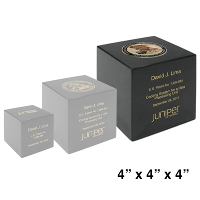 Patent Plaques Custom Desktop 4" x 4" x 4" Marble Patent Cube.