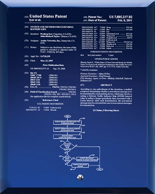Traditional Desktop Blue Glass Engraved Patent Plaque - 8" x 10" Laser Engraved / Blue Glass Plaque