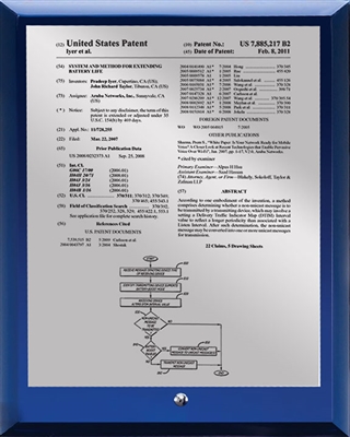 Traditional Desktop Blue Glass Patent Plaque with Presentation Plate - 8" x 10" Silver Presentation Plate / Blue Glass Plaque