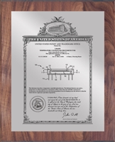 Patent Plaques Custom Wall Hanging Vintage Patent Plaque - 10.5" x 13" Silver and Walnut.