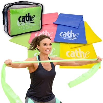 Cathe Friedrich  6 foot TPE Stretch Bands Set of 4 Resistance bands with Travel Case