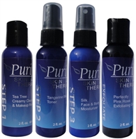 Certified Pure Organic Essential Oils | Natural Skin Care | Tea Tree Creamy Cleanser, Tangerine Blast Toner, Silk Moisturizer and Exfoliate | Purify Skin Therapy