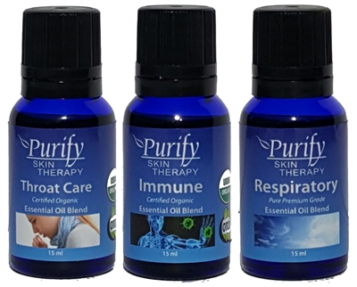 Illness Pack includes Essential Oil Blends, Throat Care, Immune, Respiratory by Purify Skin Therapy