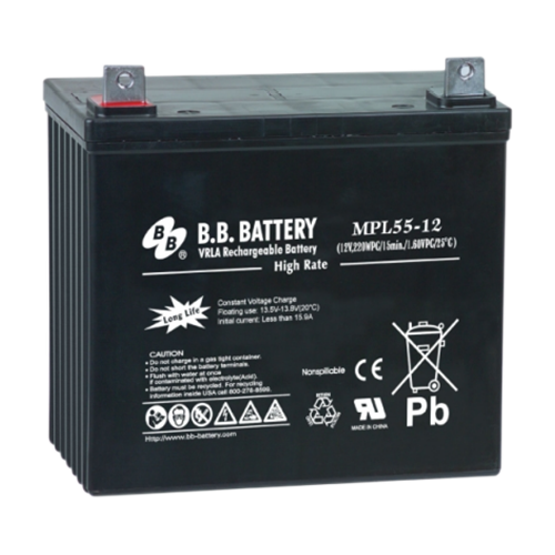 B.B. Battery MPL Series MPL55-12S 53Ah (10hr) 12VDC VRLA Rechargeable AGM Battery