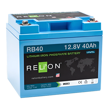 RELiON RB40 40Ah 12VDC Standard Lithium Iron Phosphate (LiFePO4) Battery