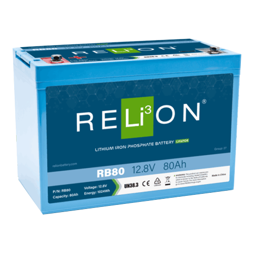 RELiON RB80 80Ah 12VDC Standard Lithium Iron Phosphate (LiFePO4) Battery