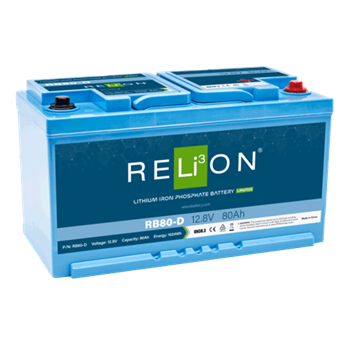 RELiON RB80 80Ah 12VDC DIN Standard Lithium Iron Phosphate (LiFePO4) Battery (European)