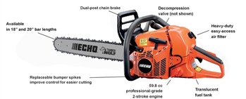 Echo CS-590 Chainsaw 20" Bar 59.8cc 5 Year Warranty