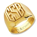 Man's Kent Monogram Ring - 14K Yellow or White