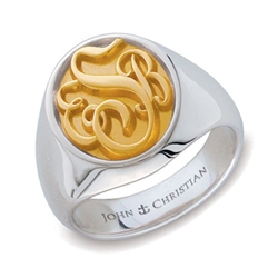 Man's Somerset Monogram Ring - 14K Yellow & White