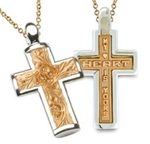 Two-Tone Sculpted Posey Cross - 18K Yellow & 14K White