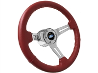 S6 Red Leather Ford Steering Wheel Chrome Kit