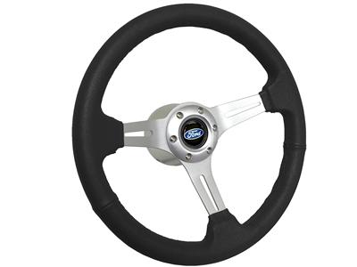 VSW S6 Sport Leather Steering Wheel Brushed Aluminum Kit, Classic Ford Oval