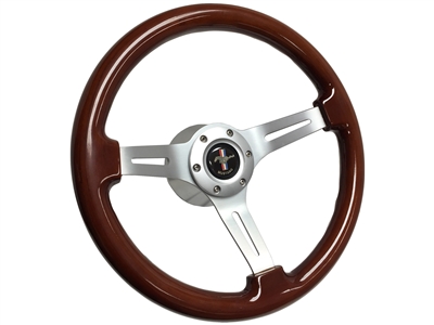 Ford Mustang S6 Wood Steering Wheel Brushed Kit, Running Pony