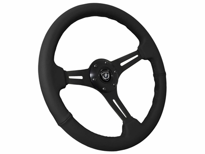 S6 Sport Leather Black Aluminum 6-Bolt Steering Wheel, ST3060BLK
