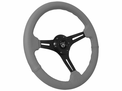 S6 Sport Grey Leather Black Aluminum 6-Bolt Steering Wheel, ST3060GRY